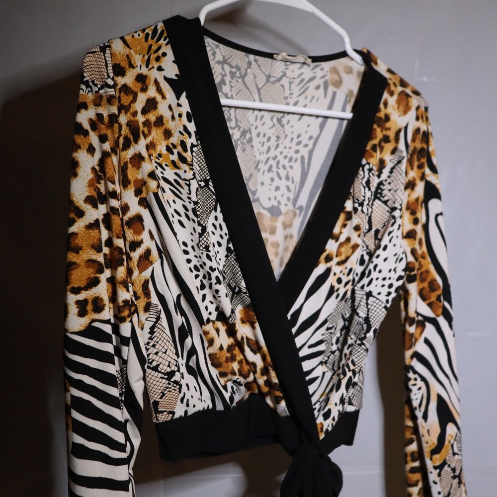 Olive Tree Animal Print Cross Body long sleeve top